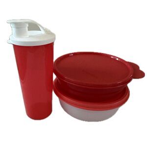 New Red Tupperware Food Drink Storage Bowls Containers Mix Lot 6 Piece Set